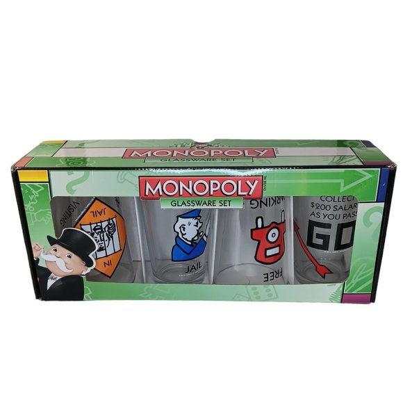Hasbro Dining Vintage Monopoly Drinking Glasses Set Of Four 23 New